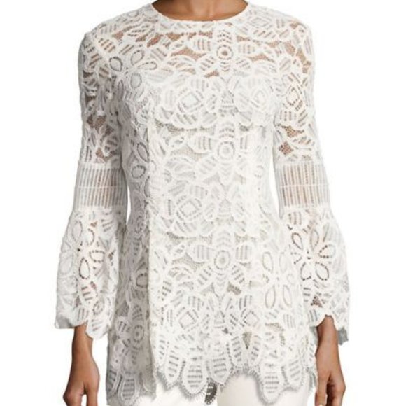 Lela Rose Long-Sleeve Corded Lace Top Tunic - Picture 1 of 6